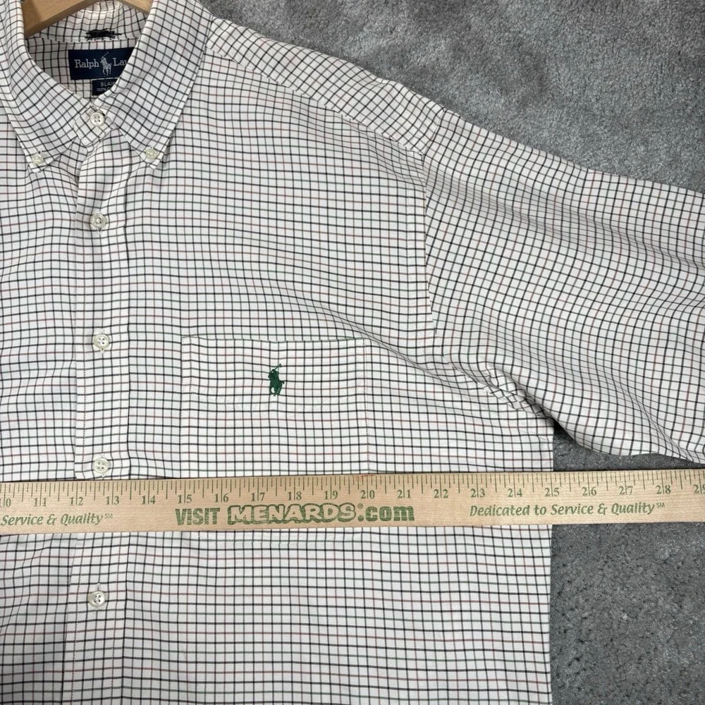 Vintage Polo Ralph Lauren Blaire Shirt Mens L Ivory Plaid Long Sleeve Pocket 90s